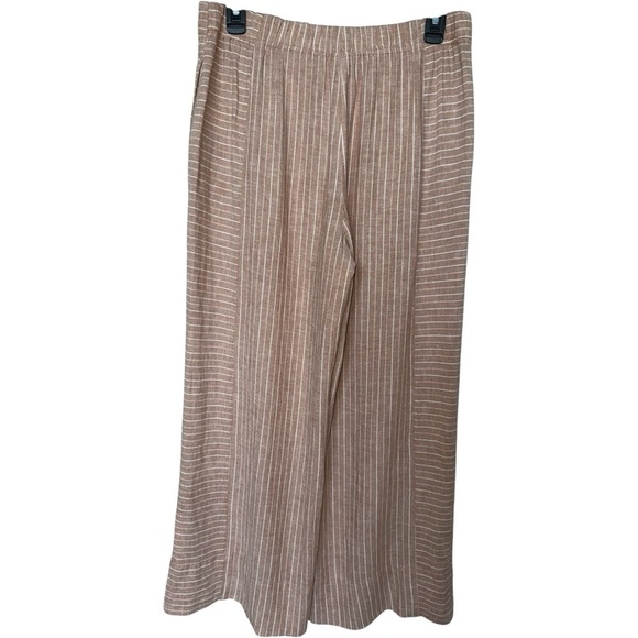 NIC+ZOE Linen-Blend Central Park Wide Leg Ankle Pant Casual Tan White Striped 6 - Picture 7 of 9